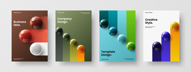 Modern 3D spheres company brochure concept collection. Trendy flyer design vector layout composition.