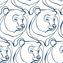 bear animal art line vector modern seamless pattern print white
