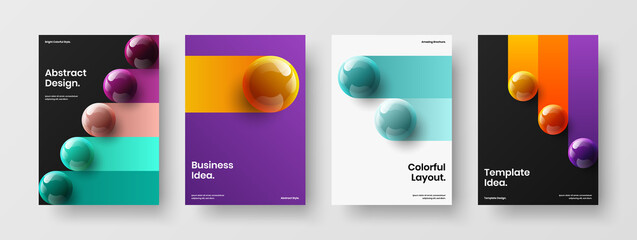 Premium realistic spheres leaflet layout composition. Simple annual report design vector concept set.