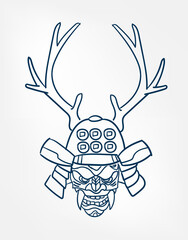 oni samurai mask vector line art sketch japanese design isolated