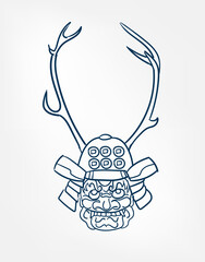oni samurai mask vector line art sketch japanese design isolated