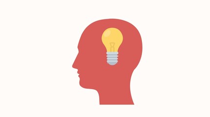 Idea Icon. Vector isolated editable flat illustraion of a head with a lightbulb