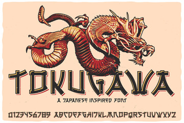 Original label font named Tokugawa. Vintage Japanese style font for any your design like posters, t-shirts, logo, labels etc. - 451393959