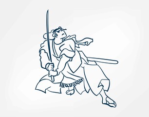 samurai traditional vector line art sketch japanese design isolated