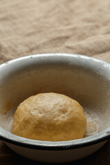 Rye and wheat dough in a bowl.