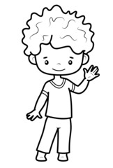 Coloring book or page for kids. Boy black and white vector illustration