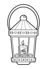 Christmas coloring book or page for kids. Christmas lantern black and white vector illustration