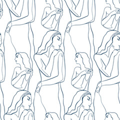 girl face and body towel vector stained glass style seamless art line pattern