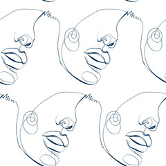 girl face vector stained glass style seamless art line pattern