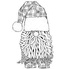 Fancy Santa. Merry Christmas and Happy New Year. Pattern for coloring book. Black and white. Zentangle.