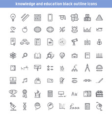 Set of knowledge and education icons. Collection of outline fully editable vector stroke symbols