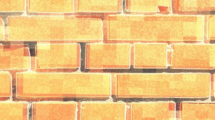 Light brown brick wall. Stylization for an abstract drawing. Smooth brickwork of light brown, orange bricks is made in bright cartoon colors.
