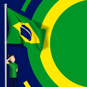 brazil flag with cute character illustration background