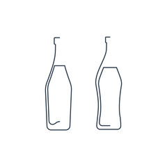 Bottle continuous line martini and vermouth in linear style on white background. Solid black thin outline. Modern flat style graphic design. Logo element illustration. Contour drink symbol