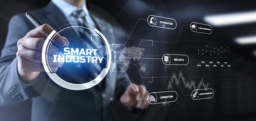 Smart industry 4.0 manufacturing technology concept on screen.