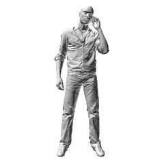 Male model talking on the phone isolated on white background. 3D. Vector illustration