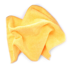 Orange microfiber cloth isolated on white, top view