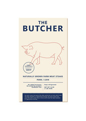 Vector design template label for packaging with illustration silhouette - farm pig. Abstract symbol for meat products.