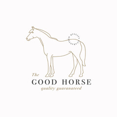 Vector design linear template logo or emblem - farm horse. Abstract symbol for meat shop or butchery.