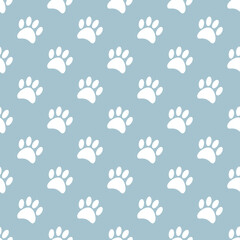 Seamless pattern with cat paws on grey background