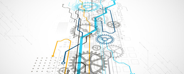 Abstract color vector background on a technological theme is created using many different technical elements. Global network concept.