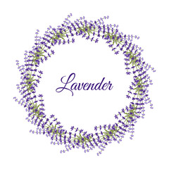 Lavender flower wreath on white background