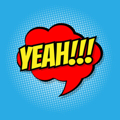 Yeah comic speech bubble on blue background