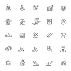 Air Travel or Airport Services outline icon set.