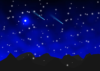 Fototapeta premium Colorful night sky with stars and mountains background