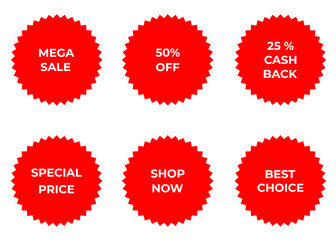 Red sale stickers on white background
