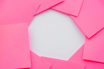 frame circle of pink sticks for recording. Photography concept for girls. Background for educational courses and trainings for women