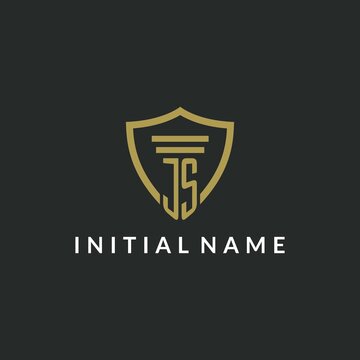 JS initial monogram logo with pillar and shield style design