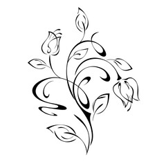 Obraz premium ornament 1928. decorative element with stylized flower buds on stems with leaves and curls in black lines on a white background