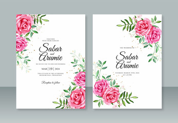 Wedding invitation template with hand painting watercolor floral