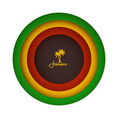 Layered Cut Out Paper Effect Banner. Vector Illustration of Rasta Flag Colors with Palms 