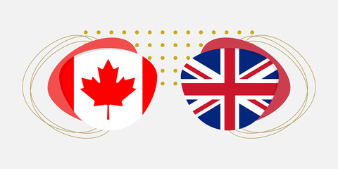 Obraz premium Canada and UK flags. British and Canadian national symbols with abstract background and geometric shapes. Vector illustration.