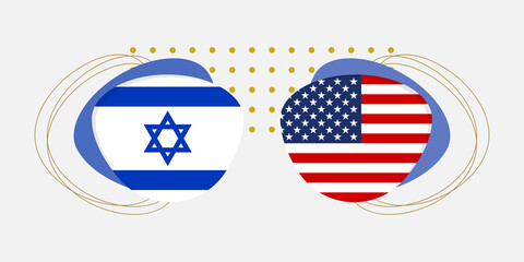 Israel and USA flags. American and Israeli national symbols with abstract background and geometric shapes. Vector illustration.