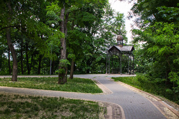 Metal gazebo in the park in Kyiv. Ukraine
