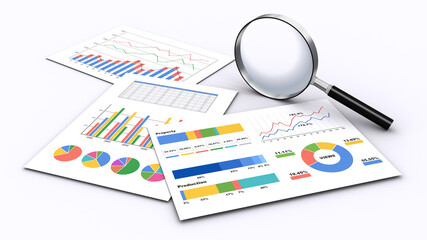 ビジネス資料と虫眼鏡