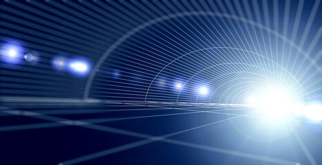 チューブ状のワイヤーフレームと光、未来的な光のイメージ