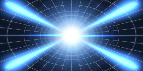 チューブ状のワイヤーフレームと光、未来的な光のイメージ