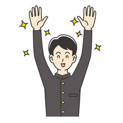 万歳をする男子高校生