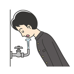 水道の水を飲む男子高校生