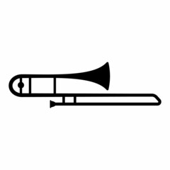 Fototapeta premium musical wind instruments trombone, Black stencil isolated vector illustration