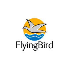 bird flying on ocean logo concept. suitable for travel and adventure company