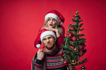 cute cheerful young couple New year Joy emotions