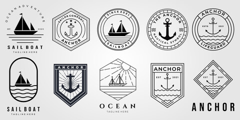 set of anchor logo and bundle of ocean sailing boat icon vector illustration design - obrazy, fototapety, plakaty