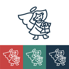 Line icon angel with gift