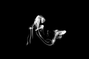 Smoke, clouds in a black background.