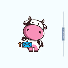 cute cow sending a letter,animal illustration concept,vector eps 10